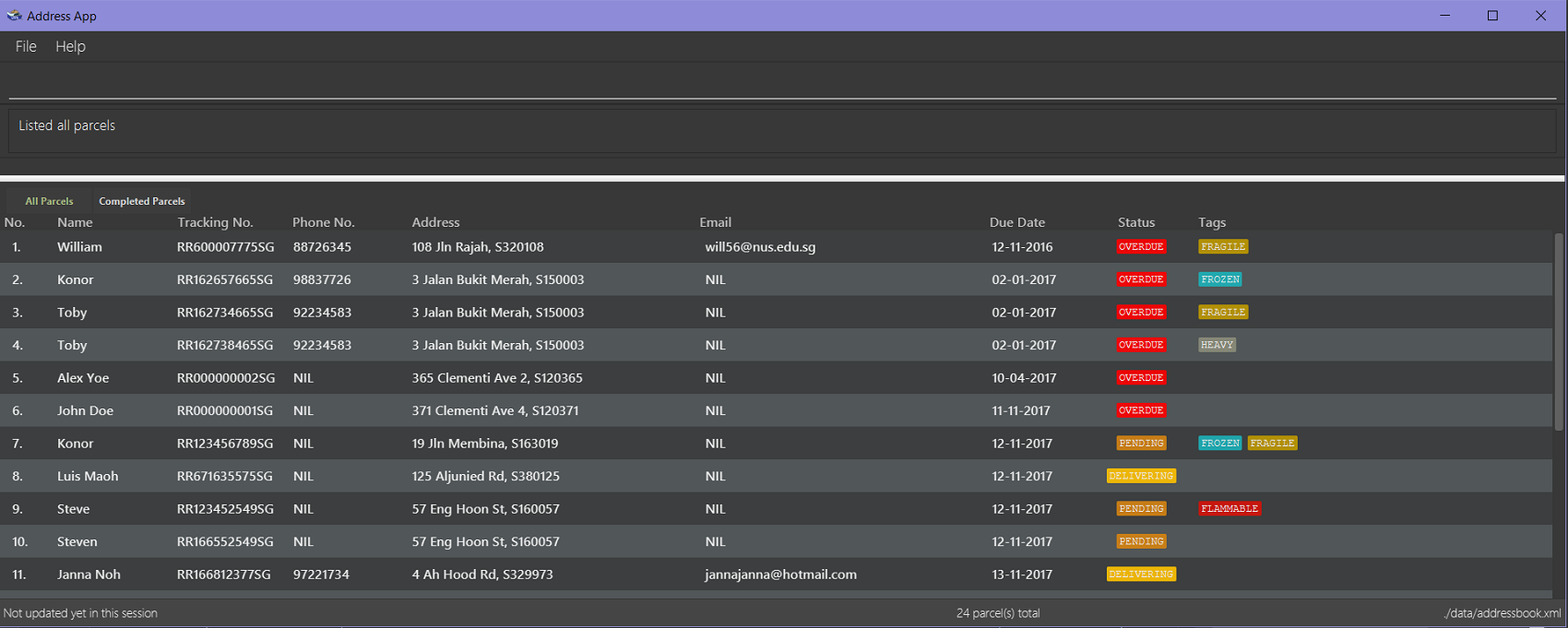 Ark Parcel List